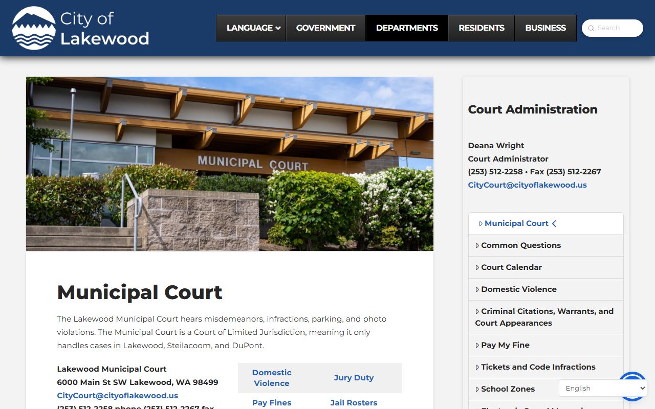 Lakewood criminal records municipal court website Pierce County