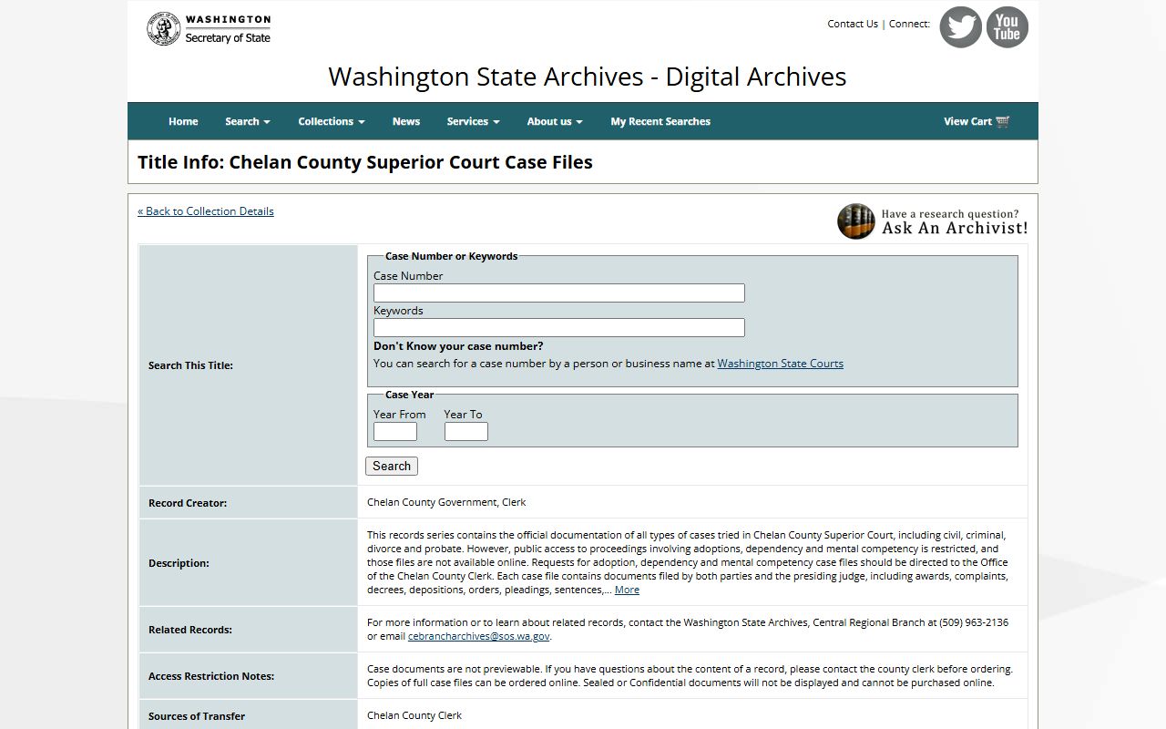 Washington State Digital Archives Chelan County criminal records collection