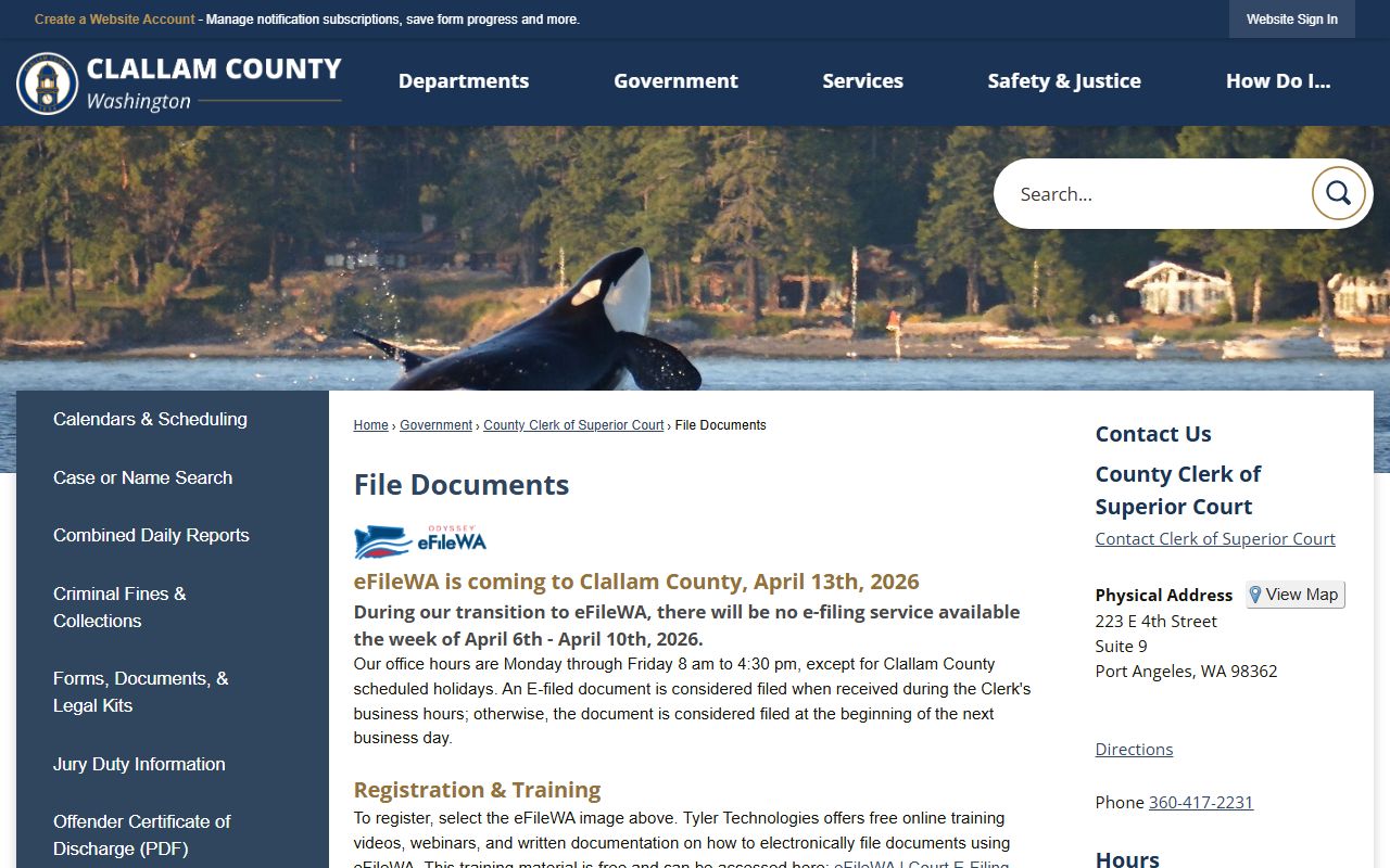 Clallam County Clerk of Superior Court criminal records in Port Angeles