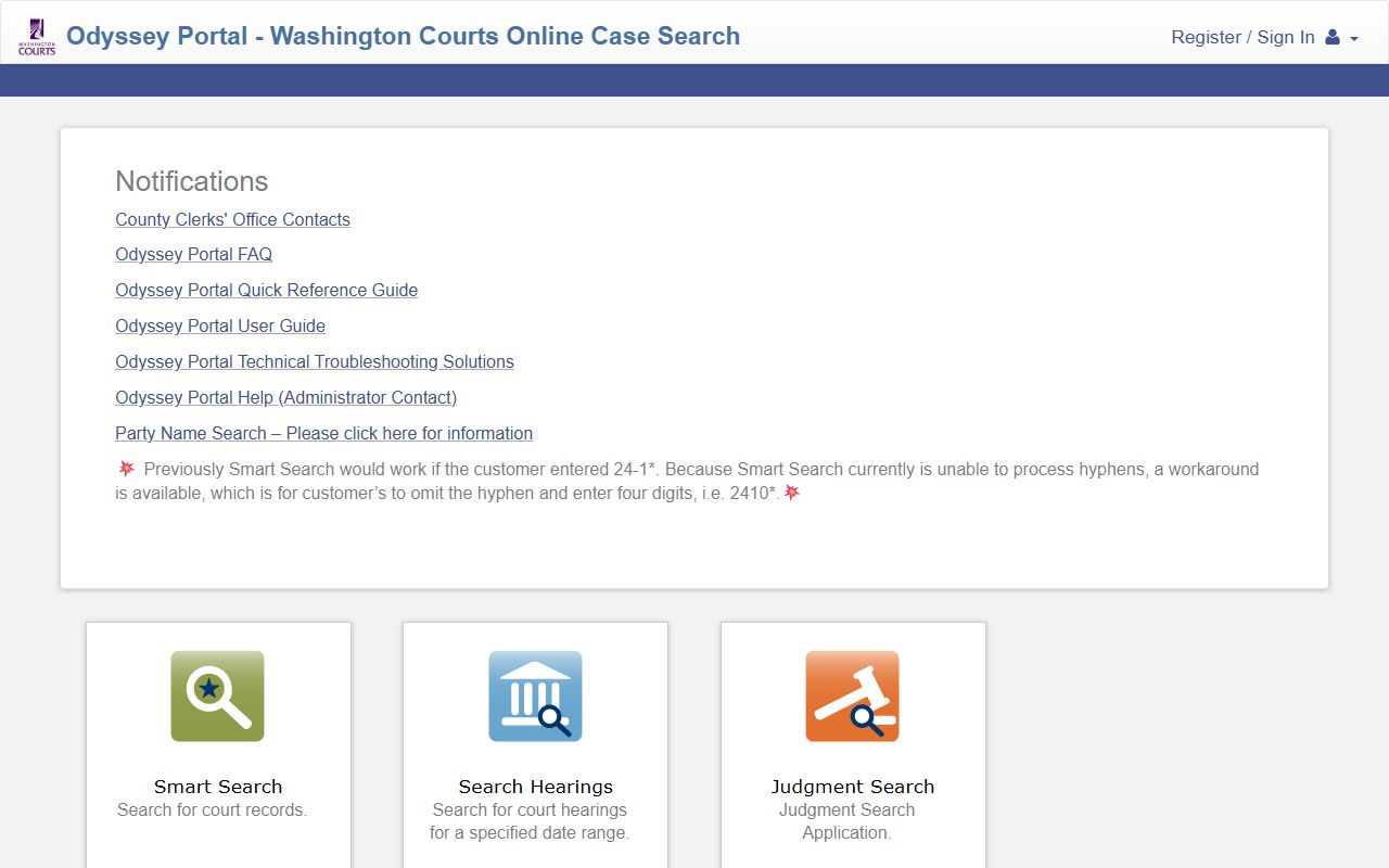 Clark County Odyssey Portal for searching criminal case records in Vancouver Washington