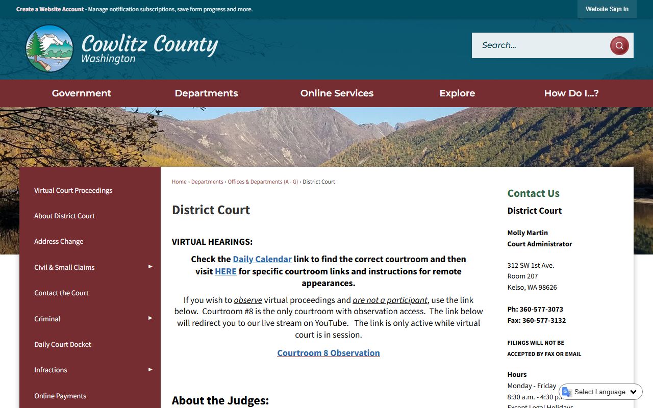 Cowlitz County District Court criminal records