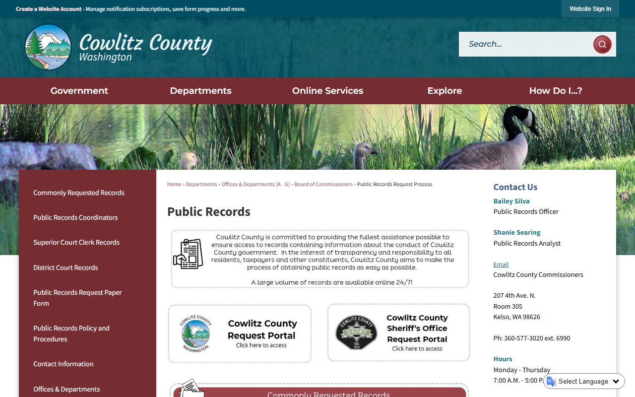 Cowlitz County public records request criminal records
