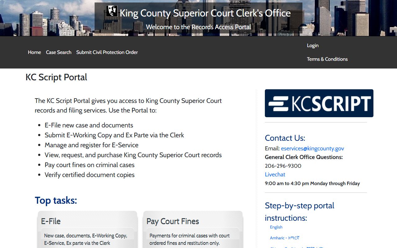 King County KC Script case search portal for criminal records