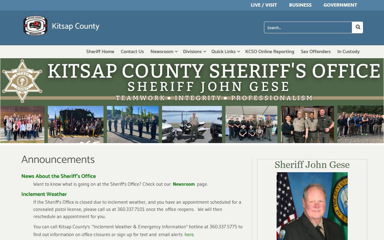 Kitsap County Sheriff's Office handles arrest records and criminal investigations