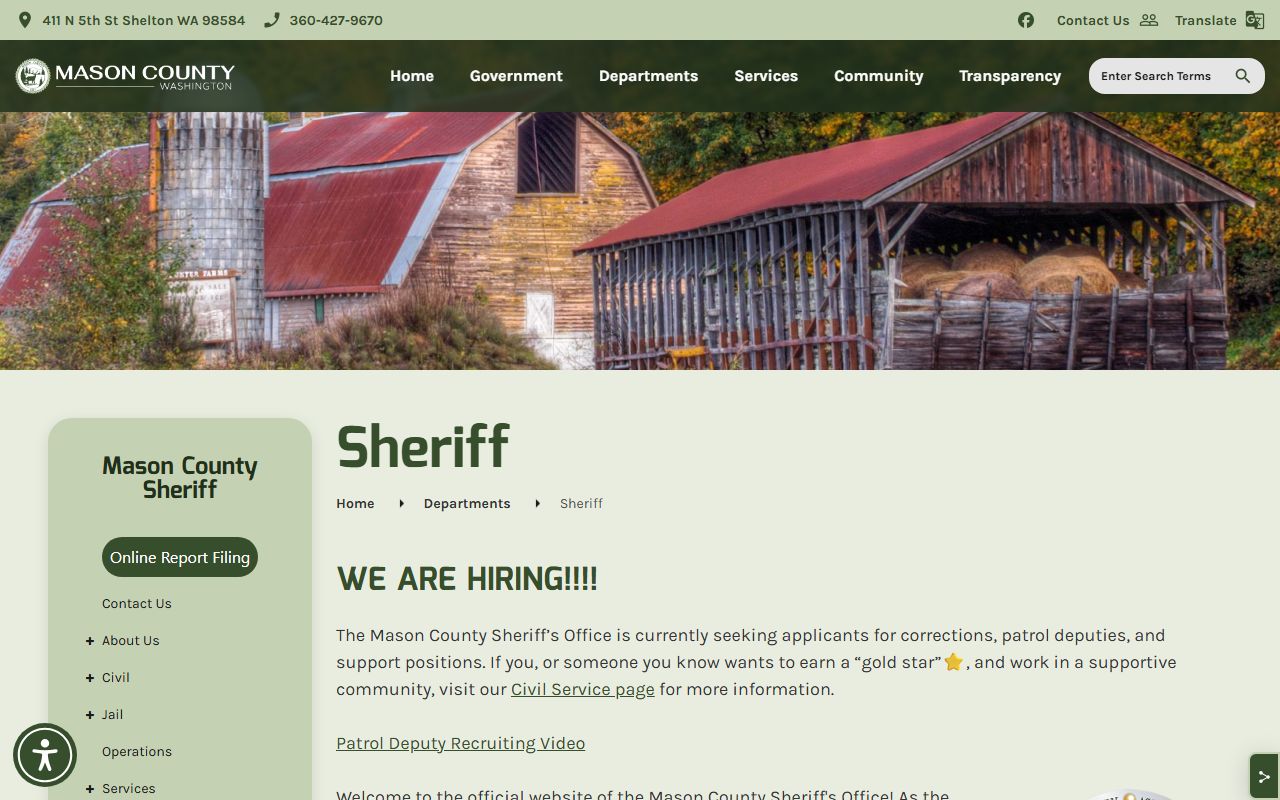 Mason County Sheriff's Office in Shelton Washington - arrest and criminal records