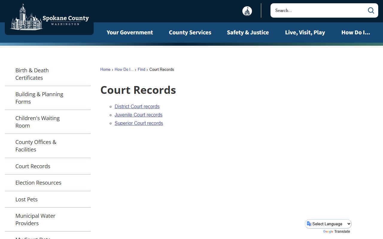 spokane county court records page official website criminal records