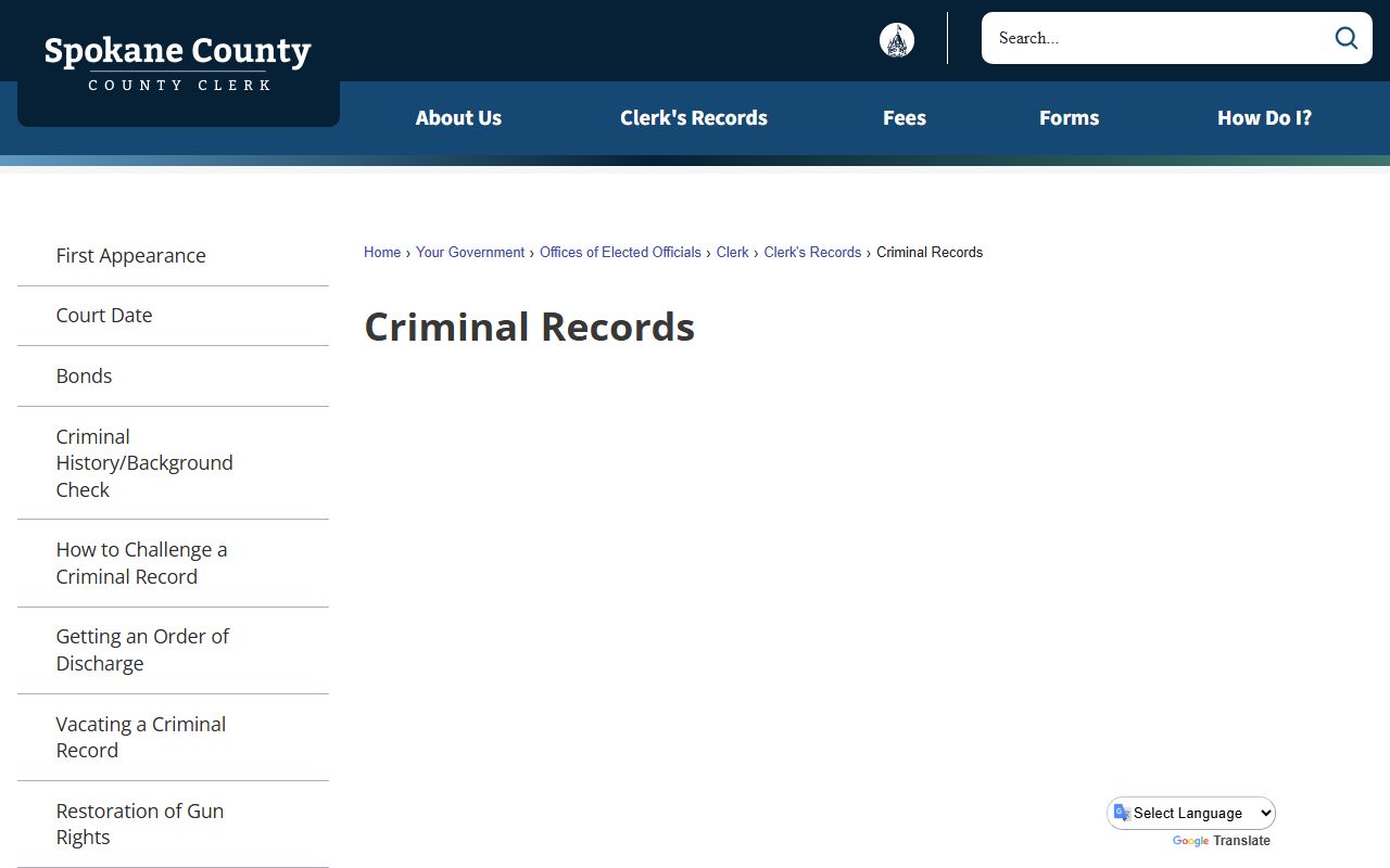 Spokane criminal records Spokane County criminal records page