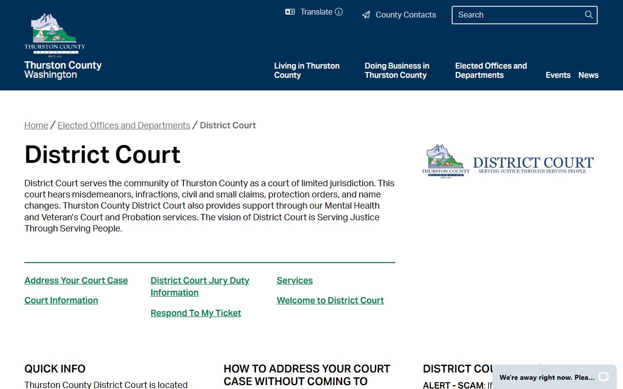 thurston county district court criminal records page