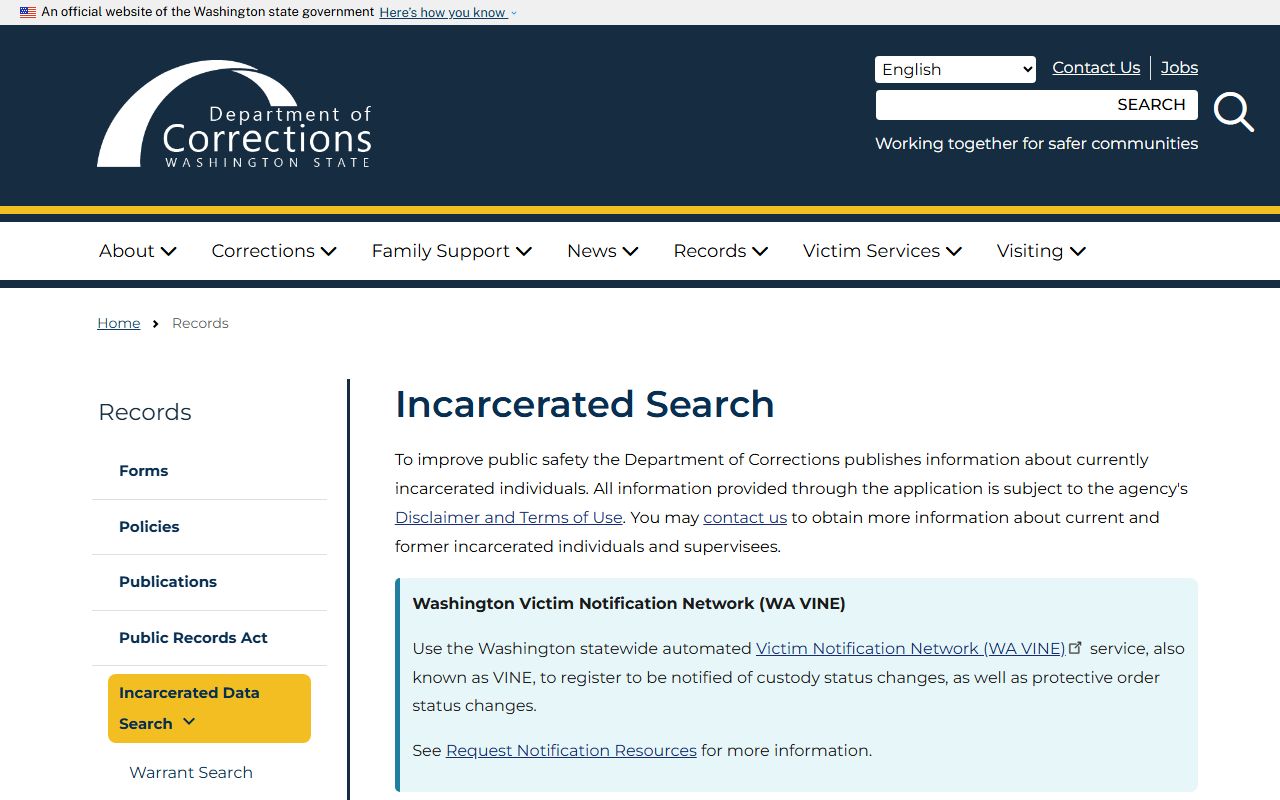Washington DOC incarcerated search tool online
