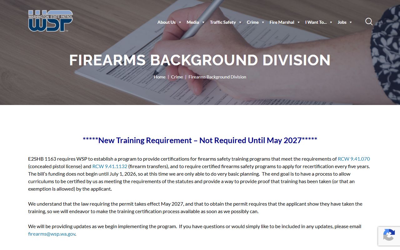 Washington State Patrol firearms background division page