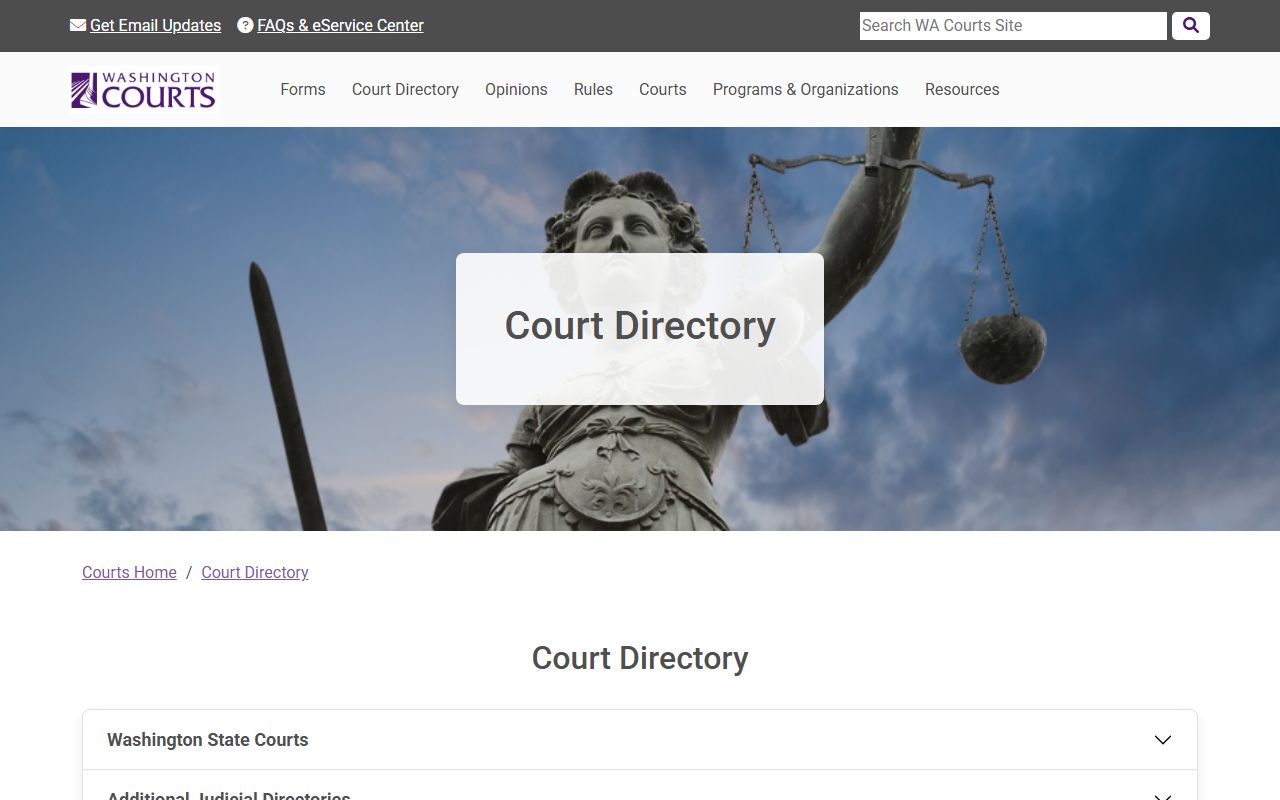 Washington State Court Directory with county court contacts