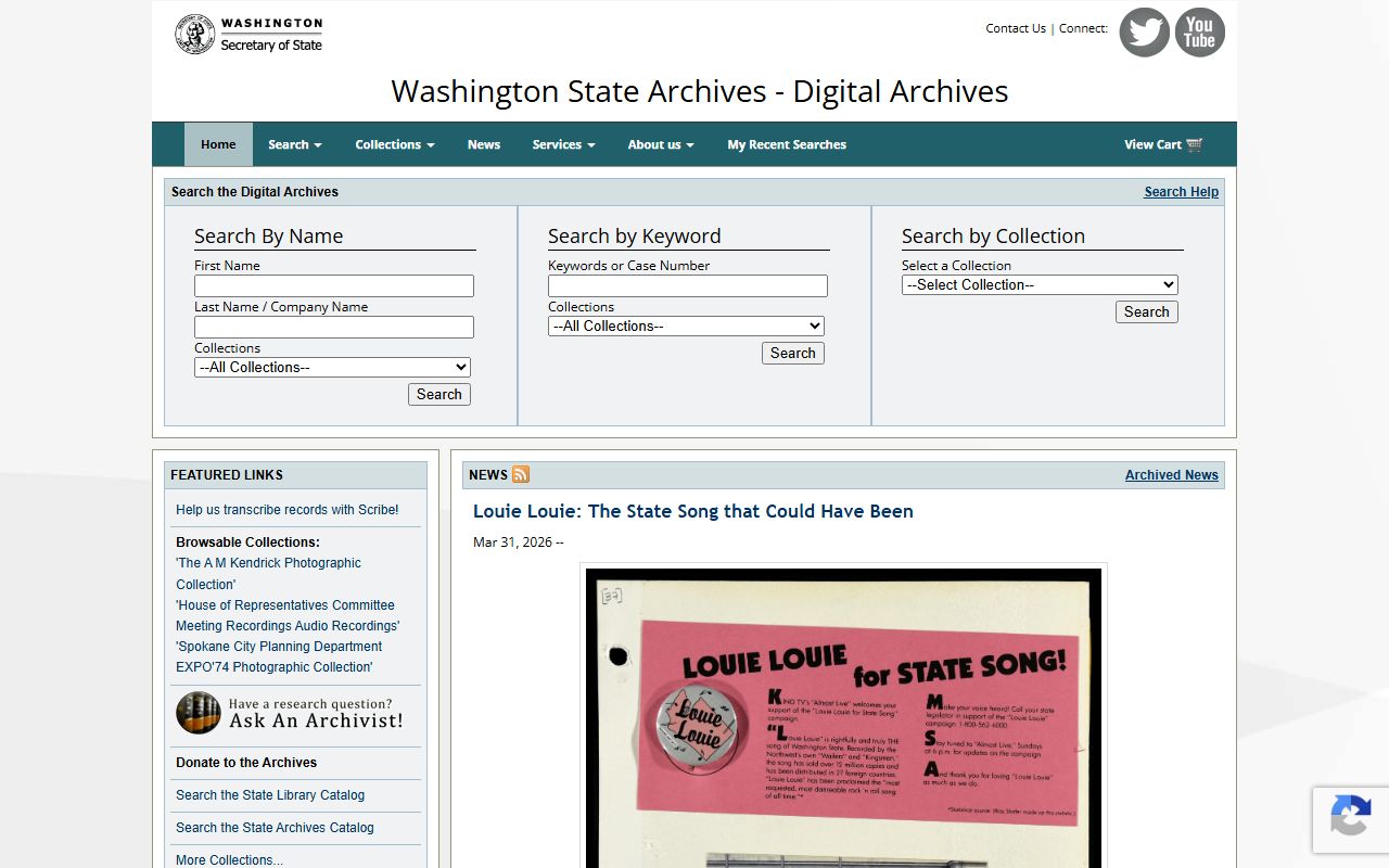 Washington State Digital Archives online records search