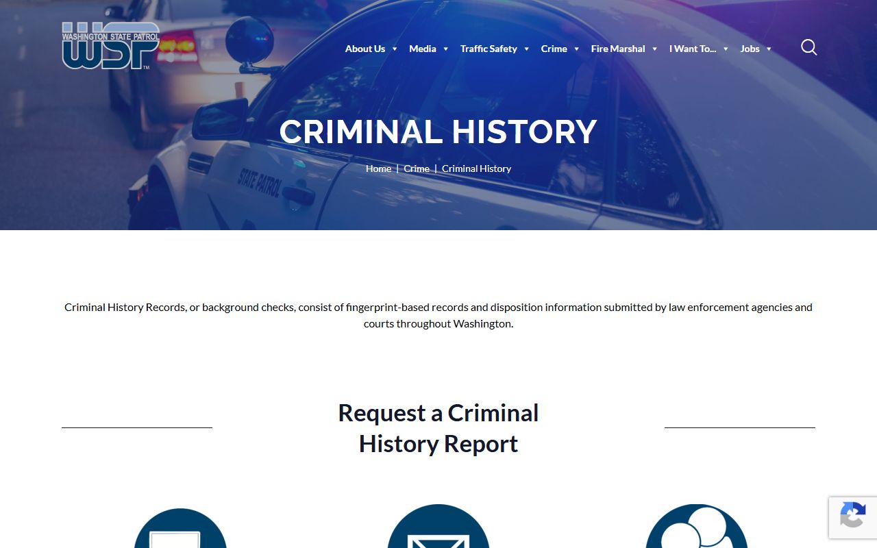 Washington State Patrol criminal history records page